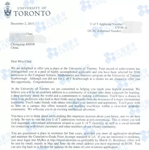 陈同学                                                                                                                  学校：Jasper Place High School                                                                                   录取院校：多伦多大学、卡尔顿大学，卡尔加里大学，温莎大学